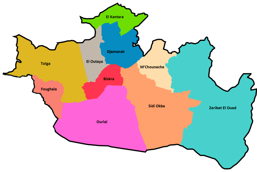 Carte des daïras de la wilaya de Biskra.