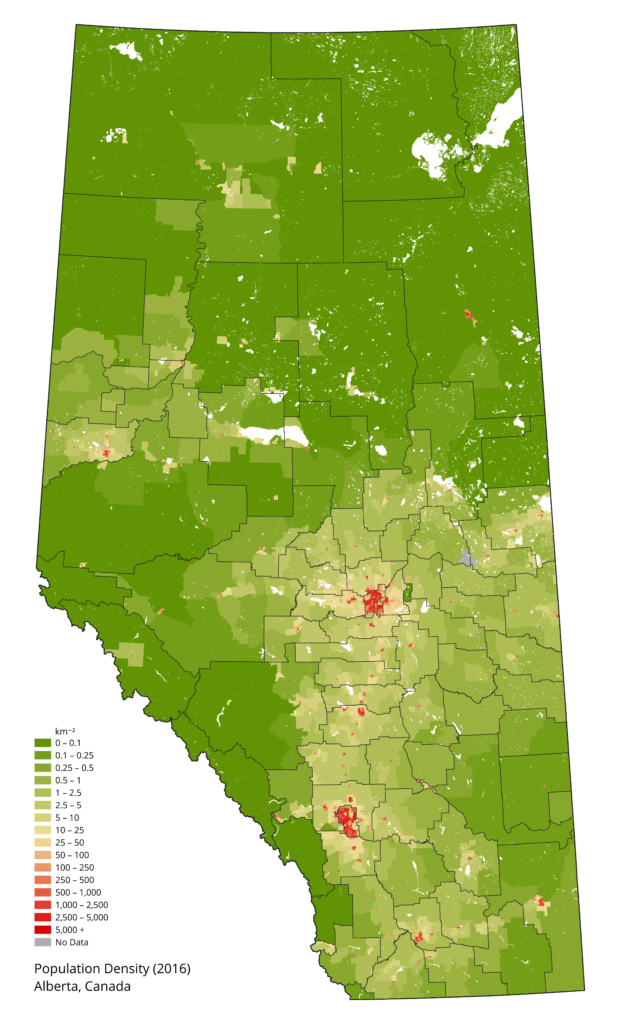 Carte de la densité de population de l'Alberta