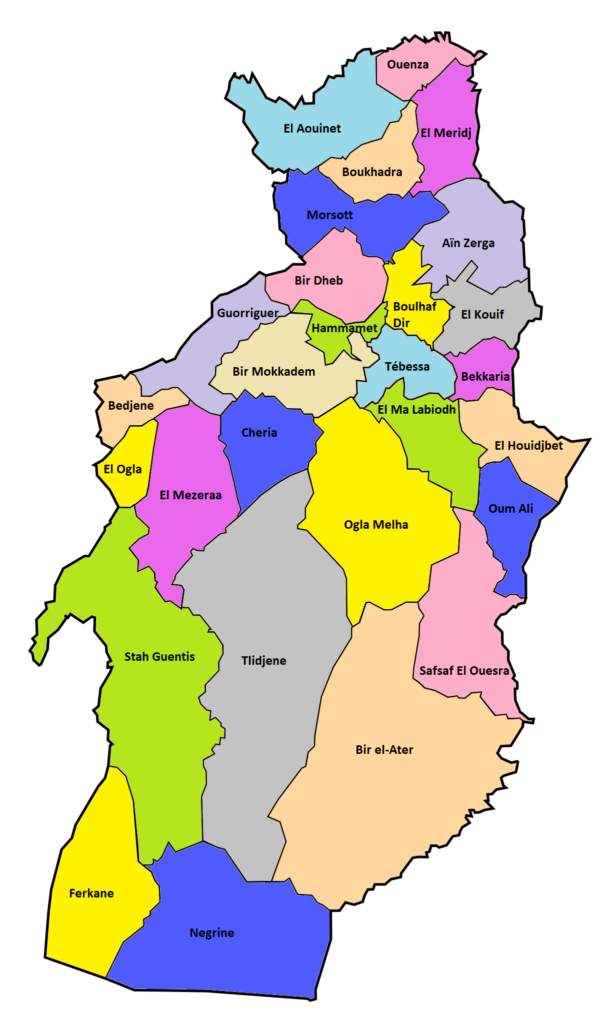 Carte des communes de la wilaya de Tébessa.