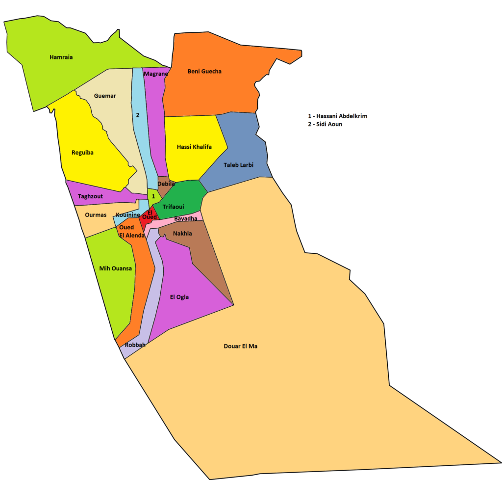 Carte des communes de la wilaya d'El Oued.