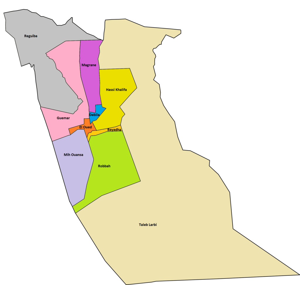 Carte des daïras de la wilaya d'El Oued.