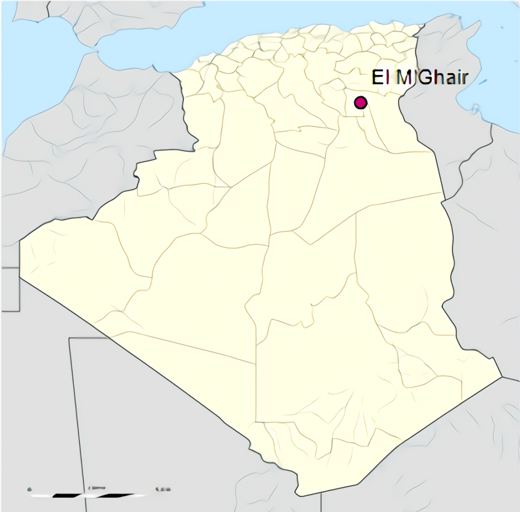 Carte de localisation de la ville d'El M'Ghair en Algérie.
