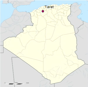 Carte de localisation de la ville de Tiaret en Algérie.