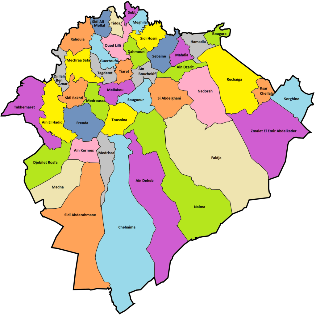 Carte des communes de la wilaya de Tiaret.