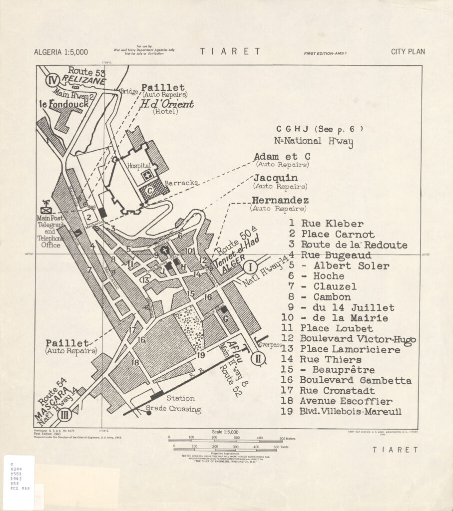 Plan de la ville de Tiaret de 1943.