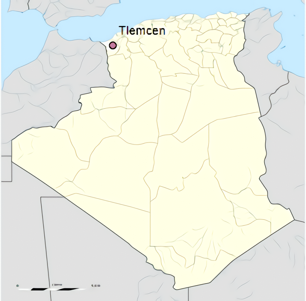 Carte de localisation de la ville de Tlemcen en Algérie.