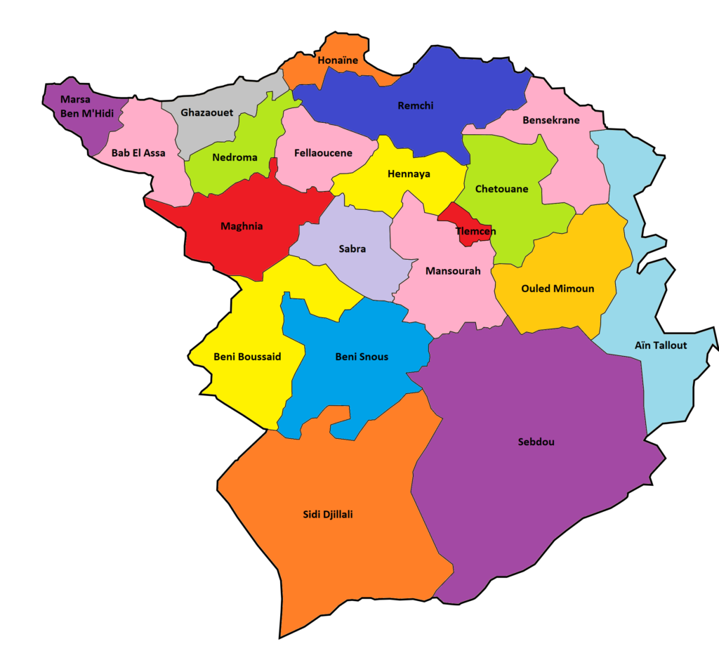 Carte des daïras de la wilaya de Tlemcen.