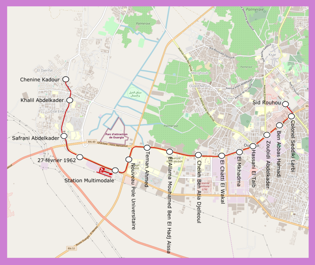 Plan du tramway d'Ouargla.