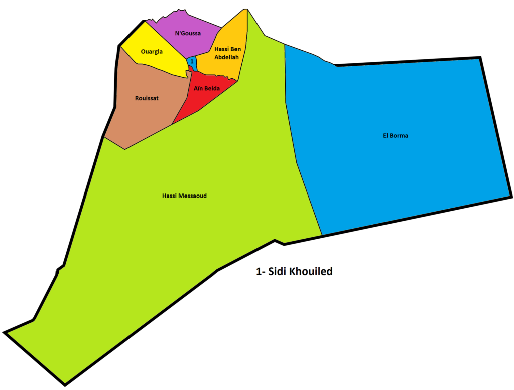 Carte des communes de la wilaya d'Ouargla.