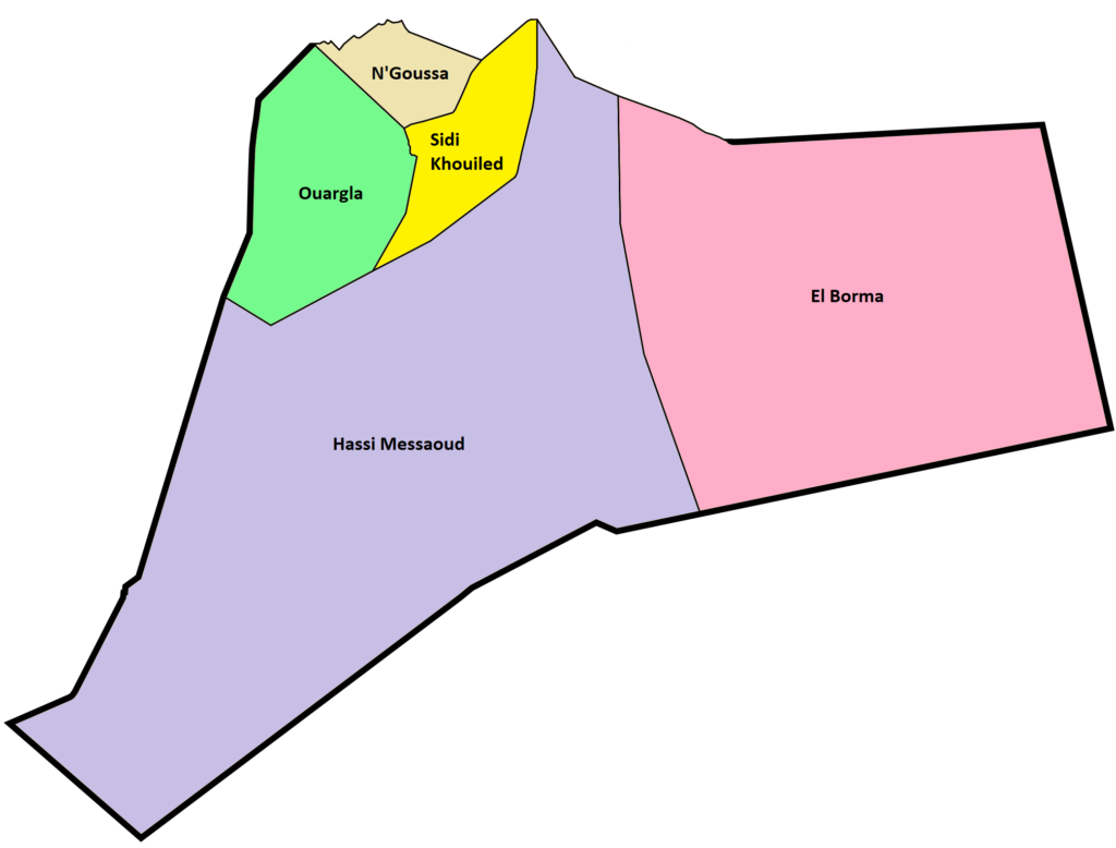 Carte des daïras de la wilaya d'Ouargla.
