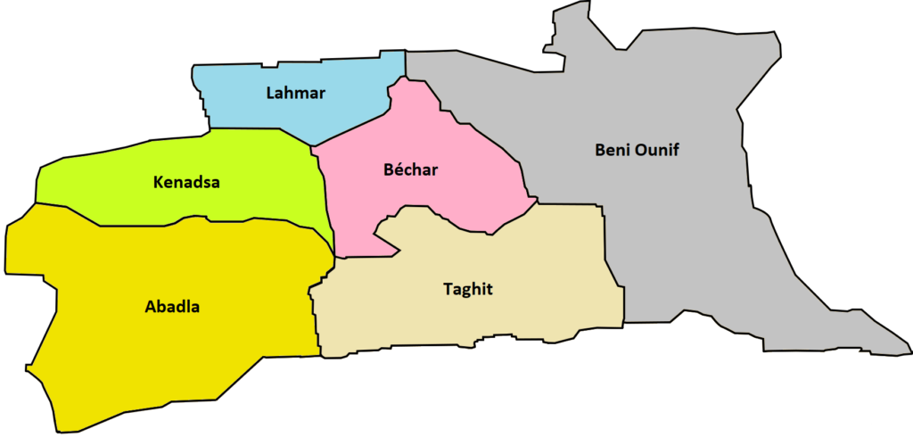 Carte des daïras de la wilaya de Béchar.
