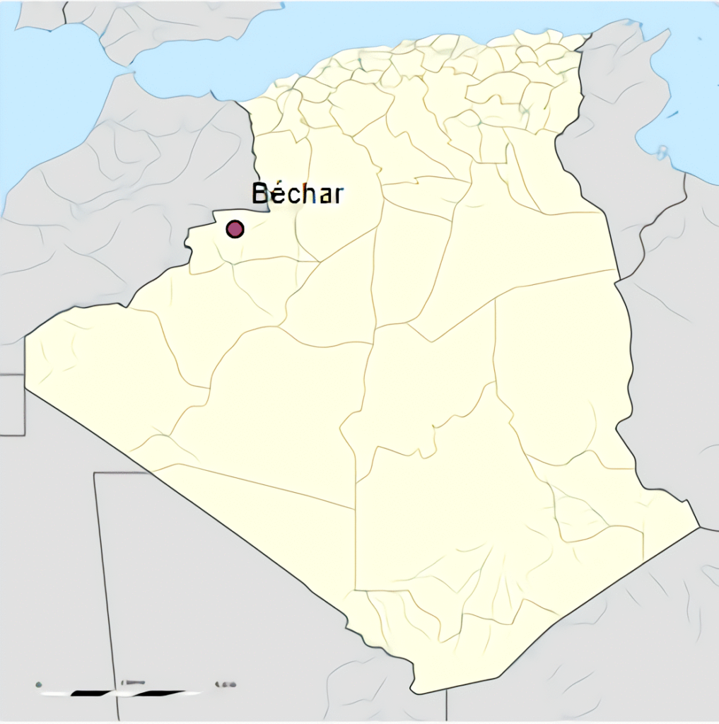 Carte de localisation de la ville de Béchar en Algérie.