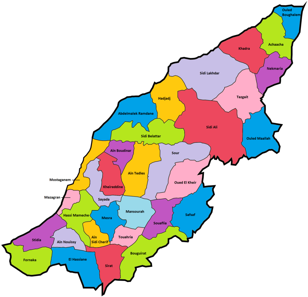 Carte des communes de la wilaya de Mostaganem.