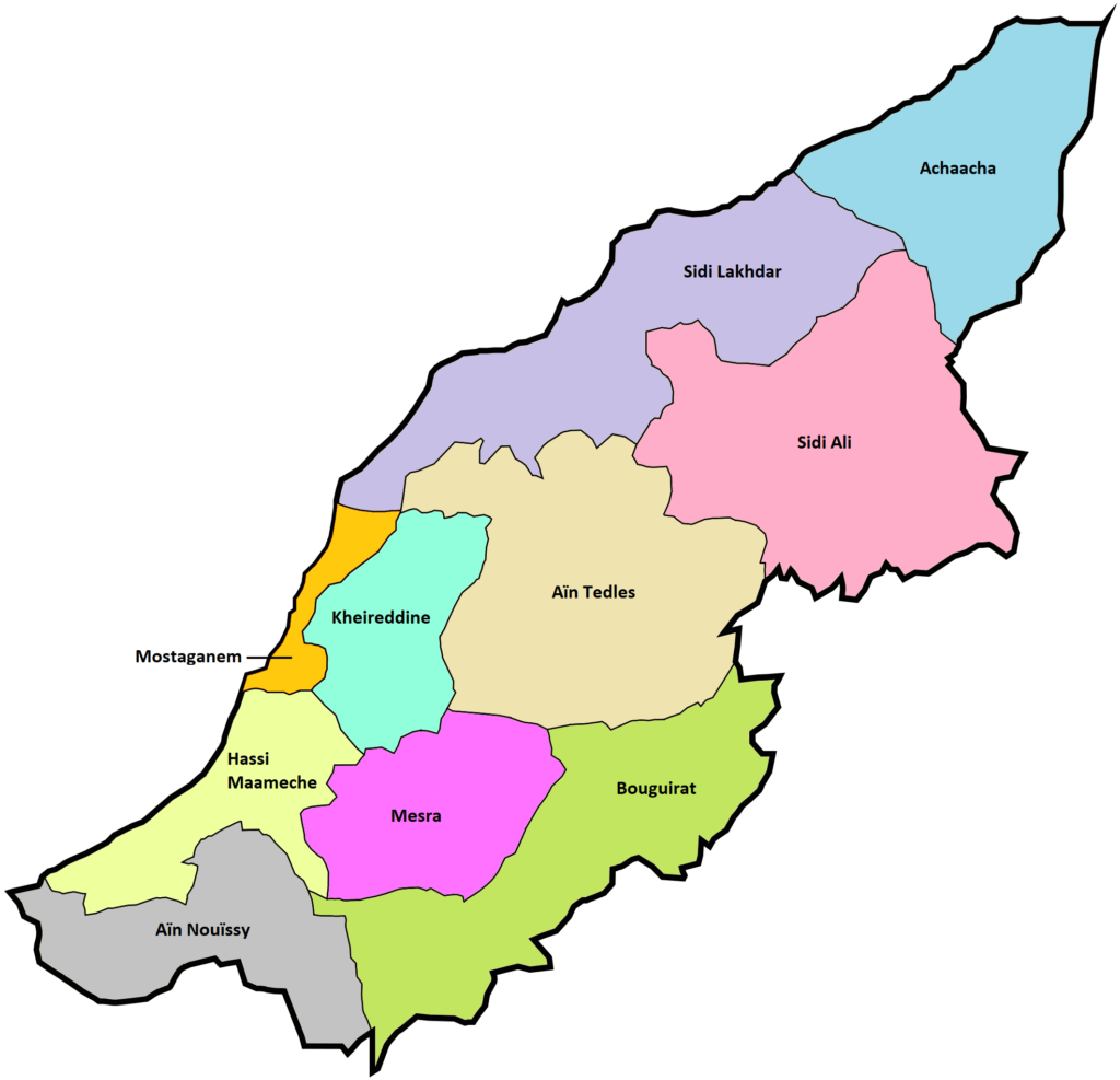 Carte des daïras de la wilaya de Mostaganem.