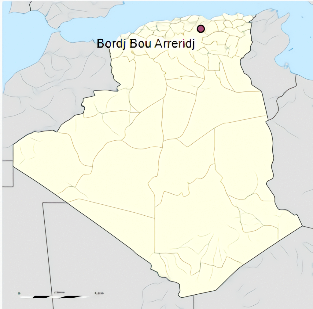 Carte de localisation de la ville de Bordj Bou Arreridj en Algérie.
