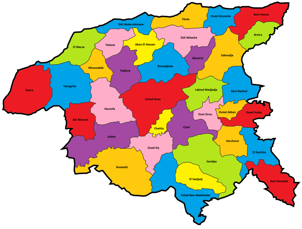 Carte des communes de la wilaya de Chlef.