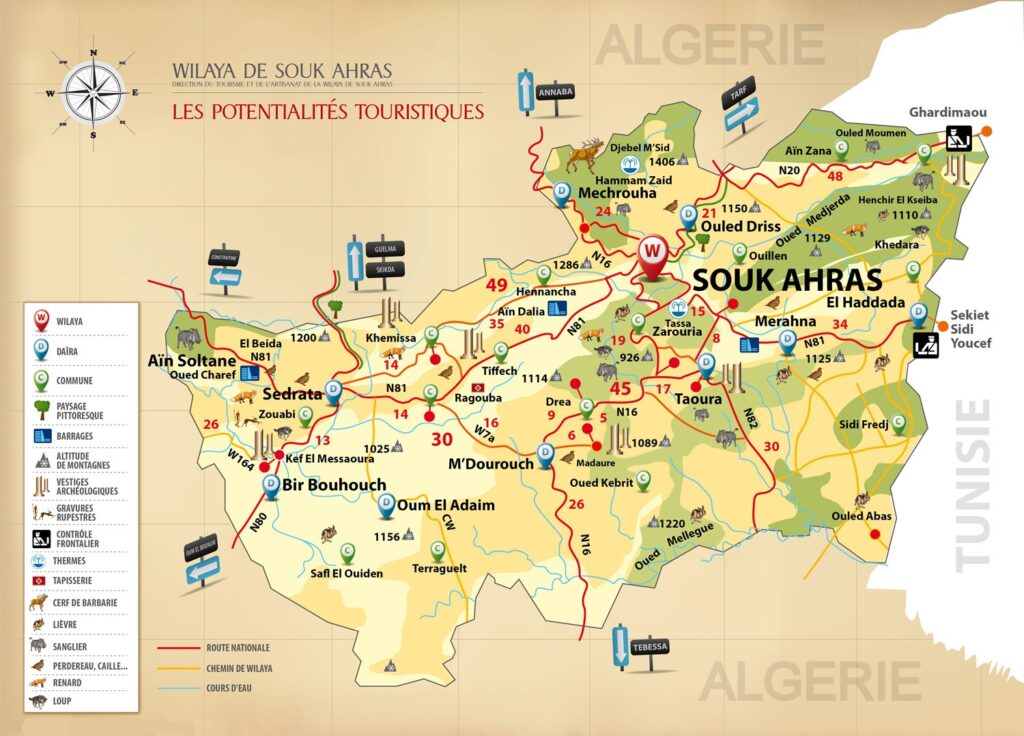 Carte touristique de Souk Ahras.