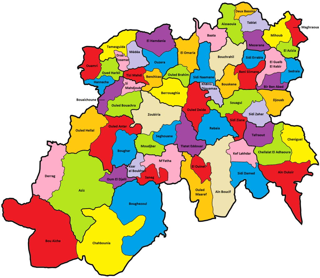 Carte des communes de la wilaya de Médéa.