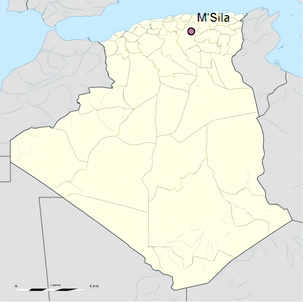 Carte de localisation de la ville de M'Sila en Algérie.