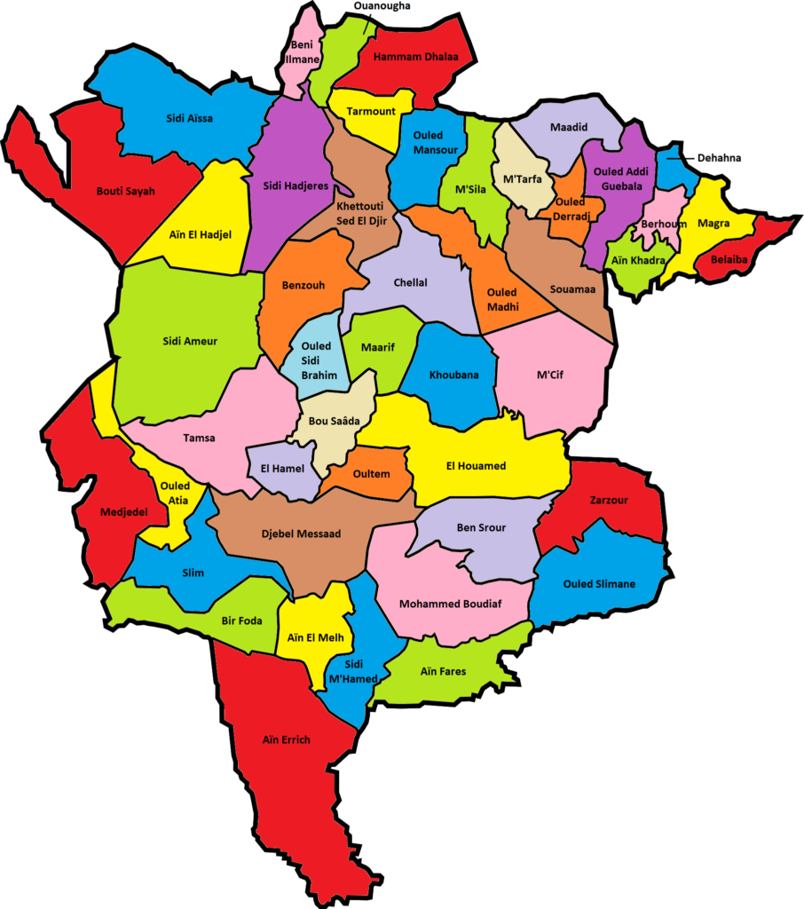 Carte des communes de la wilaya de M'Sila.