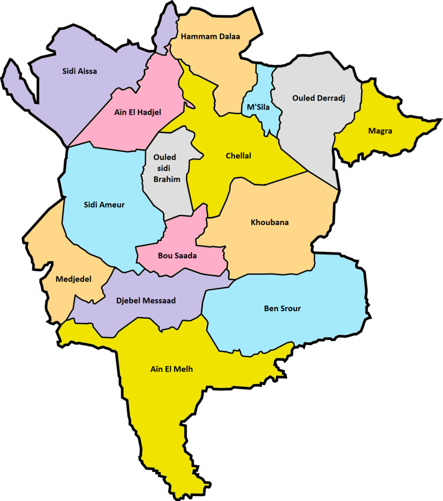 Carte des daïras de la wilaya de M'Sila.