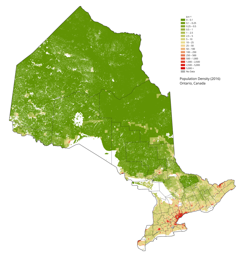 Carte de la densité de population de l’Ontario