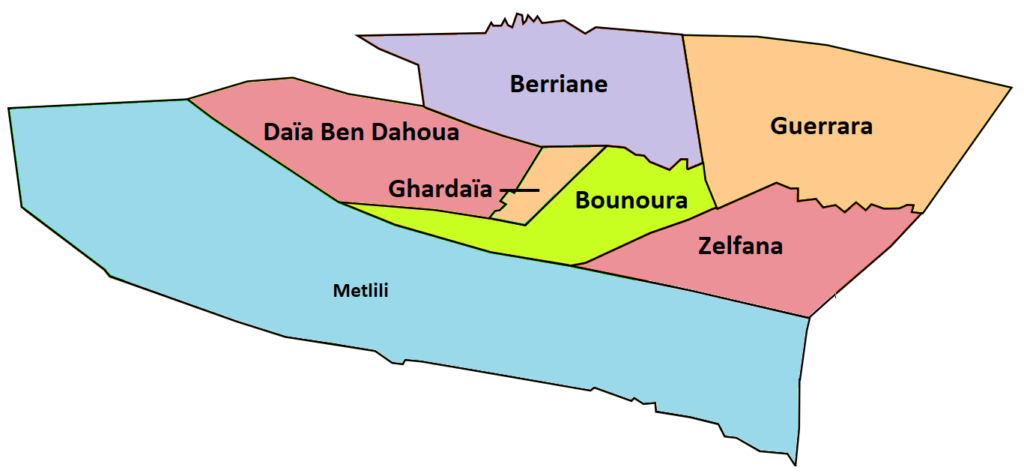 Carte des daïras de la wilaya de Ghardaïa.