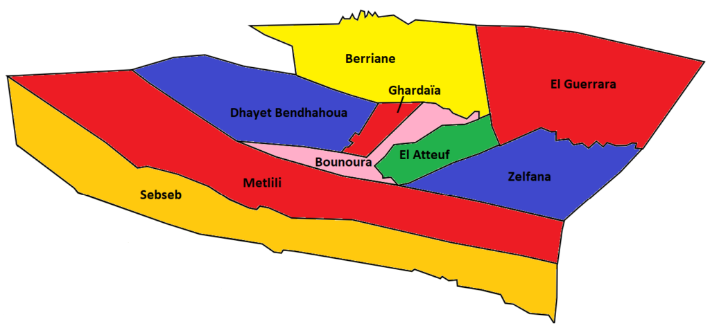 Carte des communes de la wilaya de Ghardaïa.