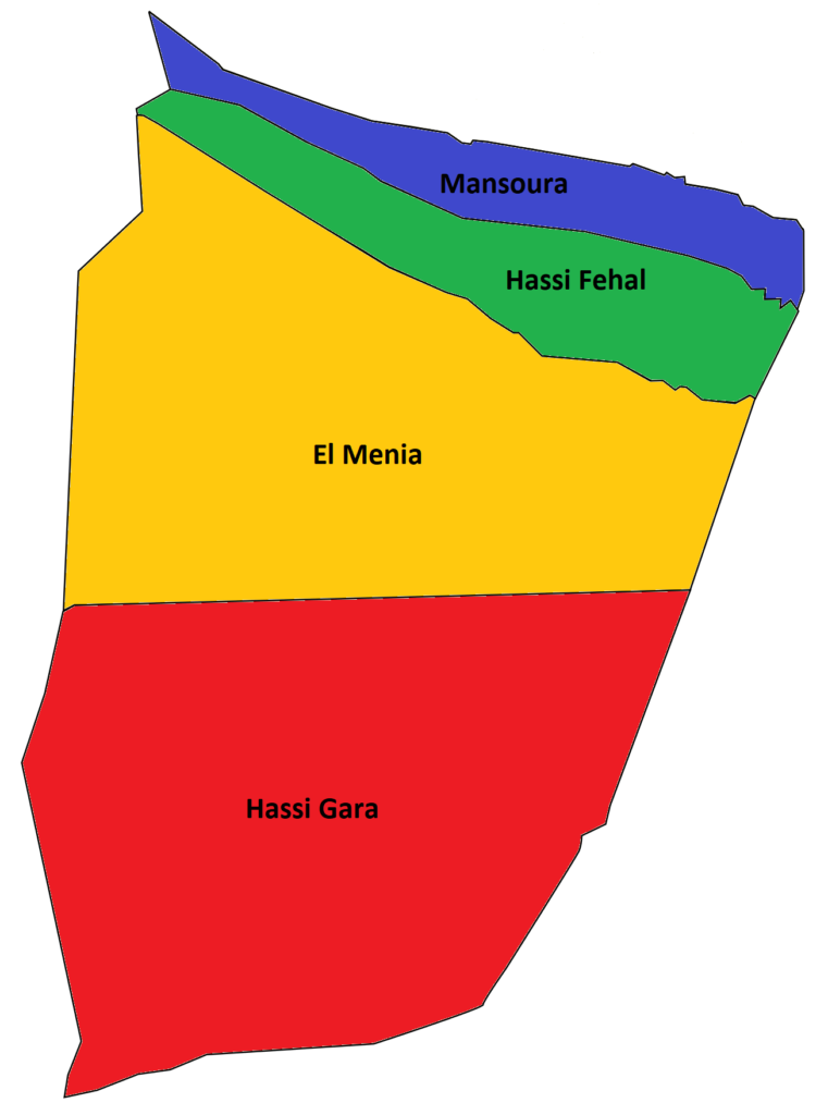 Carte des communes de la wilaya d'El Meniaa.