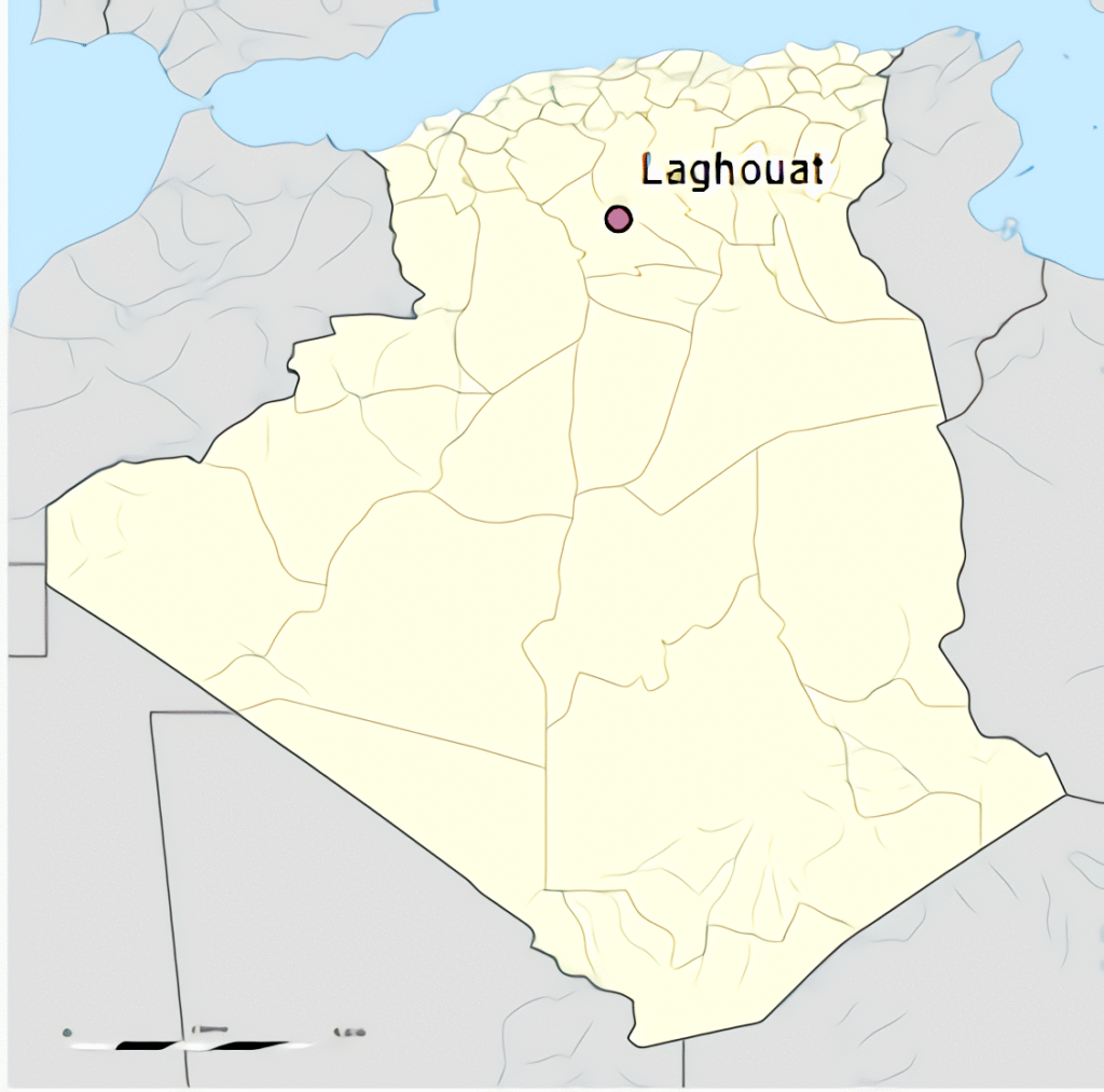 Carte de localisation de la ville de Laghouat en Algérie.