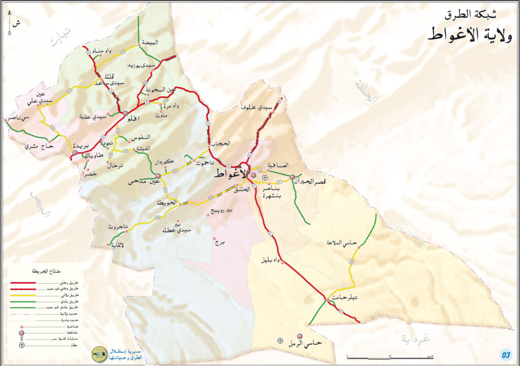 Carte routière de Laghouat.