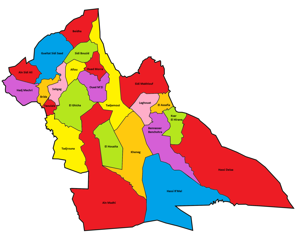 Carte des communes de la wilaya de Laghouat.