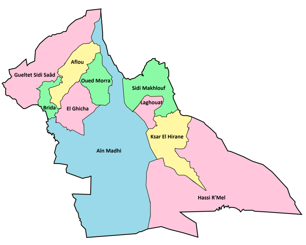 Carte des daïras de la wilaya de Laghouat.
