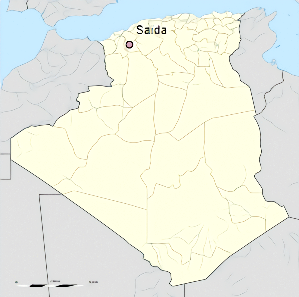 Carte de localisation de la ville de Saïda en Algérie.