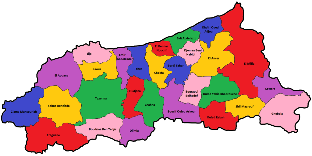 Carte des communes de la wilaya de Jijel.