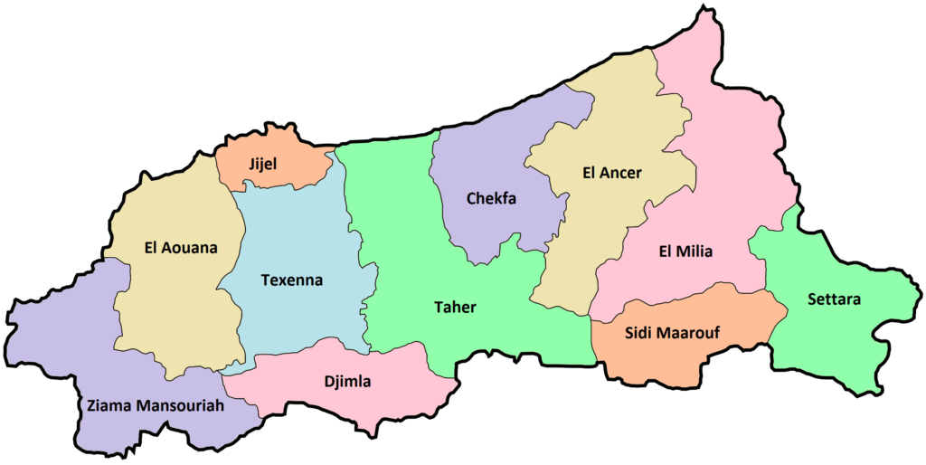 Carte des daïras de la wilaya de Jijel.
