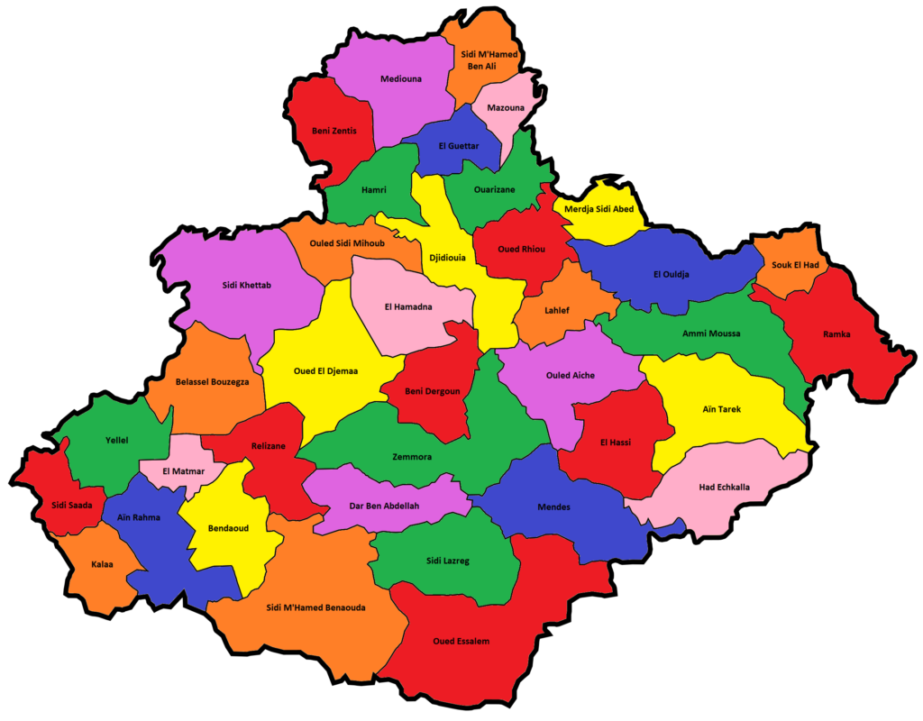 Carte des communes de la wilaya de Relizane.