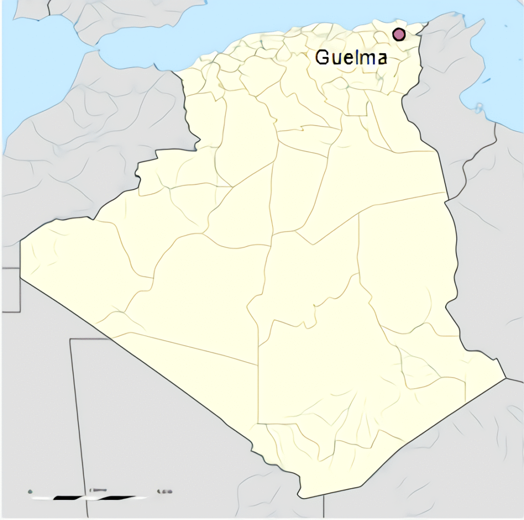 Carte de localisation de la ville de Guelma en Algérie.