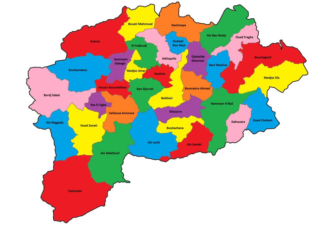 Carte des communes de la wilaya de Guelma.