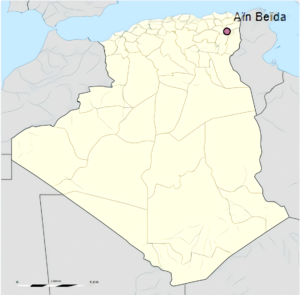 Carte de localisation de la ville d'Aïn Beïda en Algérie.