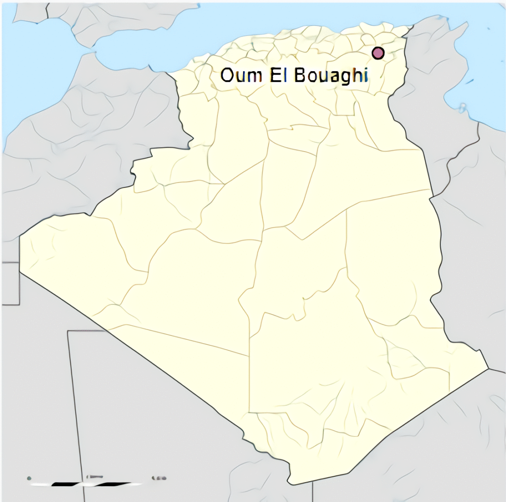 Carte de localisation de la ville d'Oum El Bouaghi en Algérie.