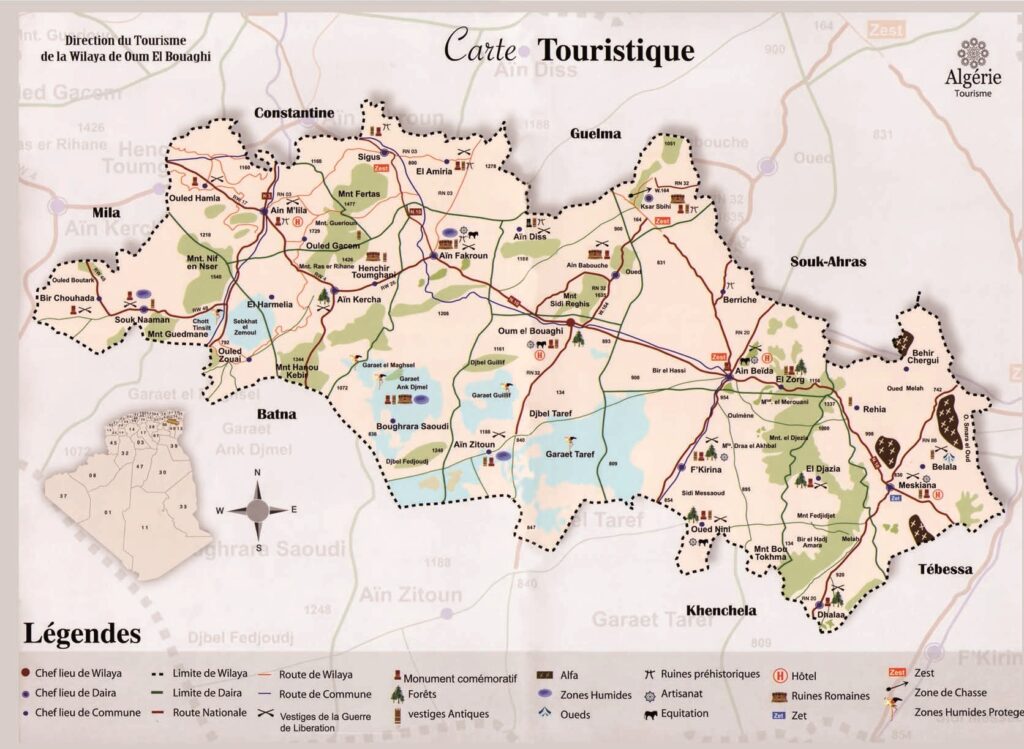 Carte touristique d'Oum El Bouaghi.