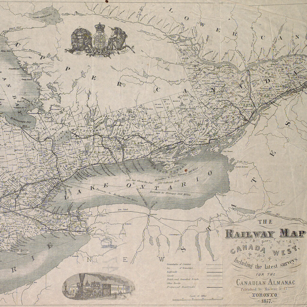 Carte du réseau ferroviaire du Canada-Ouest en 1857