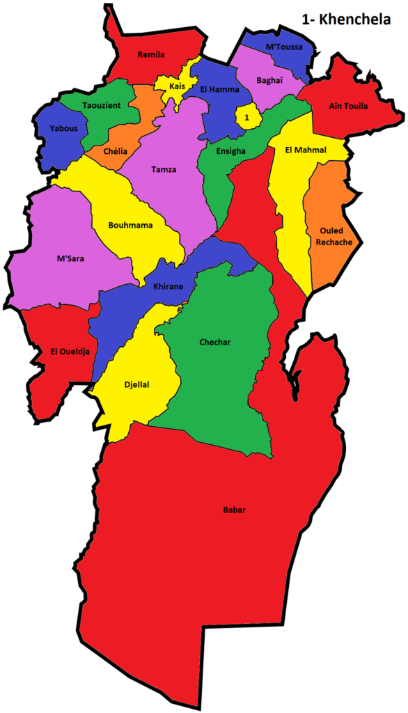 Carte des communes de la wilaya de Khenchela.