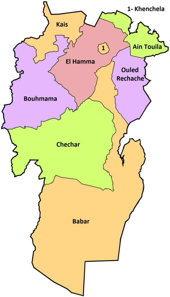 Carte des daïras de la wilaya de Khenchela.