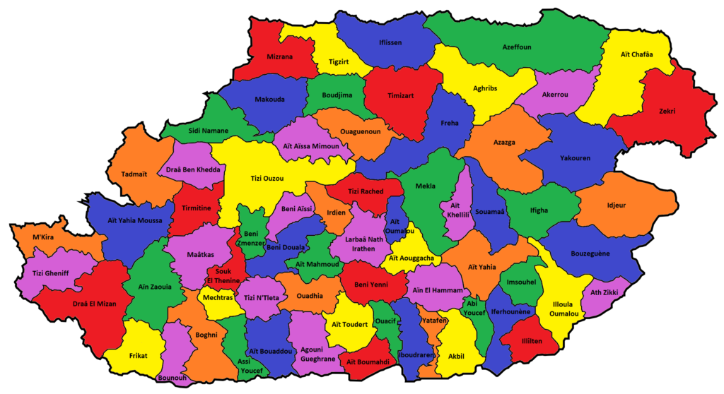 Carte des communes de la wilaya de Tizi Ouzou.