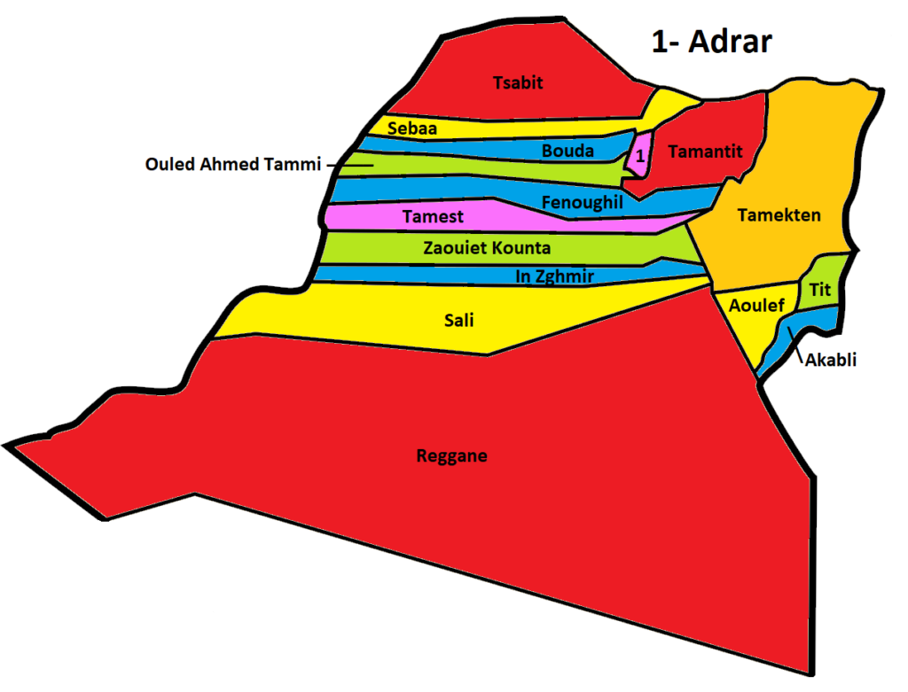 Carte des communes de la wilaya d'Adrar.