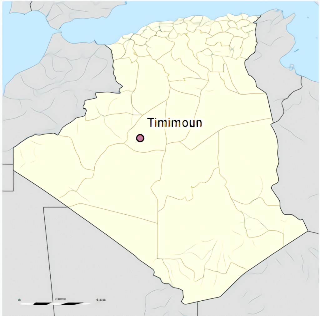 Carte de localisation de la ville de Timimoun en Algérie.
