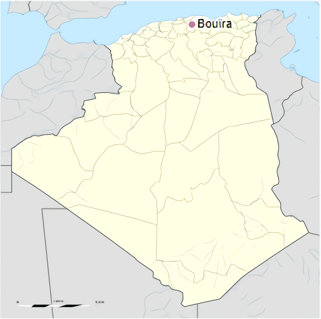 Carte de localisation de la ville de Bouira en Algérie.
