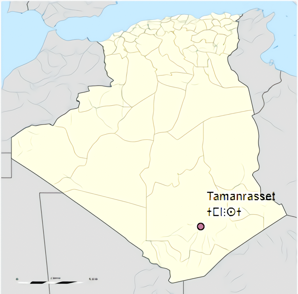 Carte de localisation de la ville de Tamanrasset en Algérie.
